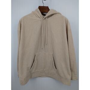 Beige Ribbed Hoodie XL Pullover Long Sleeve Casual Streetwear Fall Layering